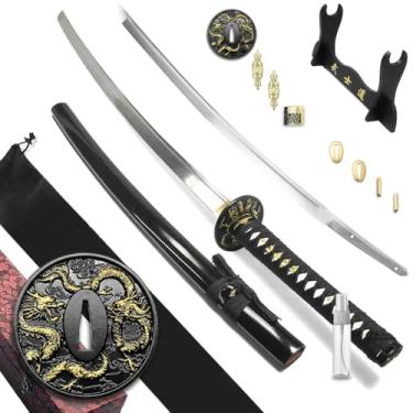 Imagem de Espada Katana Iaito Ryujin Funcional Aço Carbono 1045 temperado sem fio de corte + Capa + Suporte Bushido + Lubrificante + Caixa (93861)