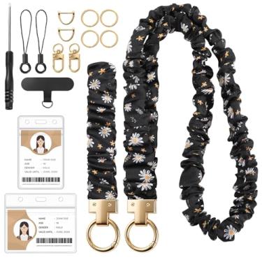 Imagem de Cordão Scrunchie com suporte de identidade, cordão de professor para crachás de identificação e chaveiro elástico Scrunchie para mulheres (floral)