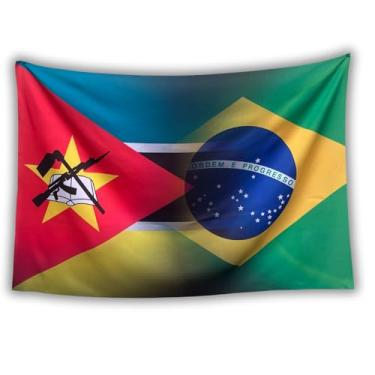 Imagem de Bandeira Decorativa Brasil e Moçambique, Decorativa, Multicolorido, 150x100cm, Uso Interno/Externo, Oxford Premium, Sublimação a Laser, Dupla Nacionalidade