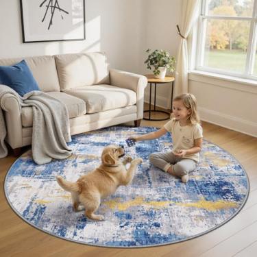 Imagem de RELEANY Tapetes laváveis de 2,4 m antiderrapantes modernos abstratos macios para sala de estar, entrada, quarto, berçário, padrão estampado, cinza azul ouro/dourado