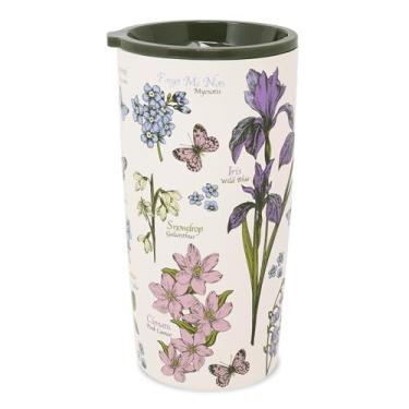 Imagem de STEEL MILL AND CO. Copo de aço inoxidável de 590 ml, caneca de viagem isolada com design de guia de campo de flores silvestres com tampa deslizante de acrílico, xícara de café de parede dupla para