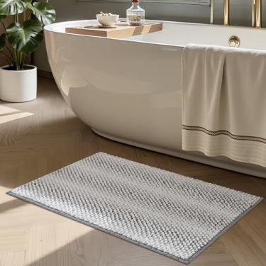 Imagem de ComiComi Tapetes de banho cinza de pelúcia pompom super absorvente tapete de banheiro antiderrapante lavável à máquina tapete de banho para piso de banheiro secagem rápida 51 x 81 cm