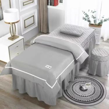 Imagem de Conjunto de lençóis de mesa de massagem, 4 peças, capa de cama de salão de beleza, simples, cor sólida, salão, spa, beleza, respirável, fumigação, massagem, saia de mesa, roupa de cama, fronha, capa