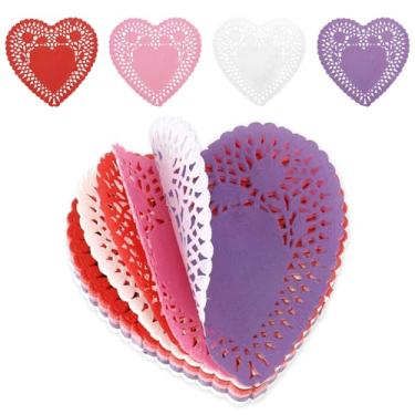 Imagem de Doilies de coração, 200 peças descartáveis em forma de coração recortes de papel de renda para artesanato faça você mesmo, dia dos namorados, casamento