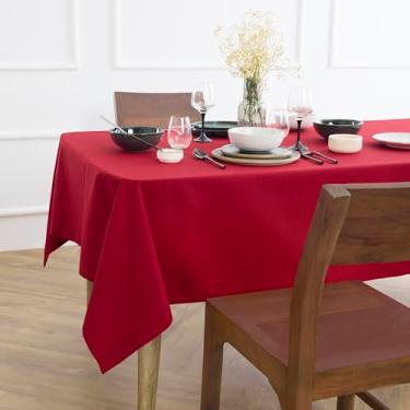 Imagem de Solino Home Toalha de mesa vermelha escarlate 132 x 132 cm – toalha de mesa quadrada de linho de algodão Dru – Toalha de mesa lavável na máquina para o Natal, Ano Novo