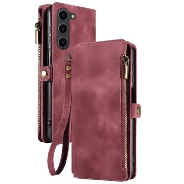 Imagem de LYJSMGZ Capa flip para Samsung Galaxy S25 Ultra/S25 Plus/S25, compartimento magnético para cartão com bloqueio de RFID, capa de corpo inteiro, à prova de choque, capa de grande capacidade, vermelha