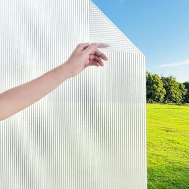 Imagem de Hilarious Película de privacidade de vidro reeded fosco janela aderente película de privacidade decoração 3D bloqueio UV controle de calor estática aderente, sem cola, capa removível para banheiro