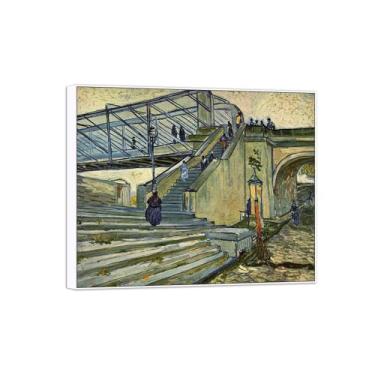 Imagem de Vincent van Gogh Famosa pintura em tela de arte de parede pronta para pendurar. Ponte. Imagem em moldura branca para decoração de sala de estar 70 x 85 cm 27 x 33 pol