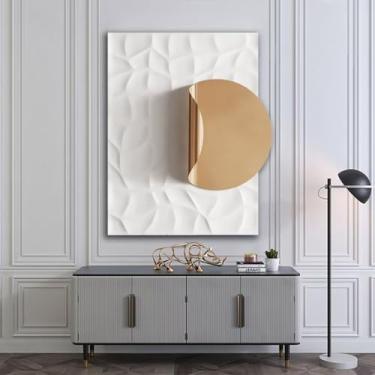 Imagem de Decoração de parede grande de metal para sala de estar, esculturas de parede redondas geométricas criativas modernas decoração de parede 3D para quarto, escritório, sala de jantar, decoração de casa