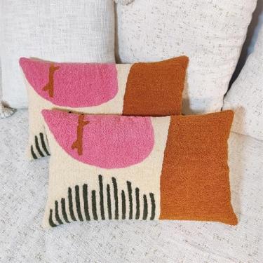 Imagem de Capas de almofada decorativas 30 x 50 cm – Capas de almofada Boho Farmhouse para sofá, sala de estar – Embroide à mão – Algodão e viscose abstrato – Fecho de zíper – Conjunto de 2