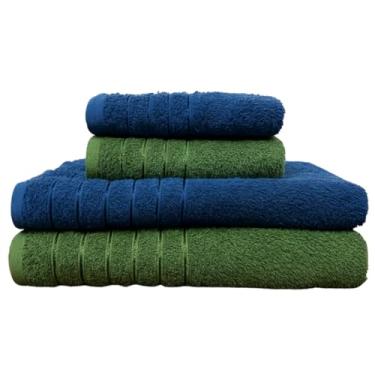 Imagem de Kit 4 Toalhas Algodão (02 Banho + 02 Rosto) - Jogo de Toalhas Super Absorventes 400g Tamanho Grande 70cm x 130cm (VERDE - AZUL)
