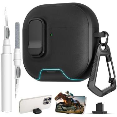 Imagem de Capa protetora para AirPods 4 com trava, textura de couro TPU, durabilidade, antiperda e à prova de choque, acessórios de capa protetora com kit de limpeza em chaveiro para Apple AirPods 4 geração