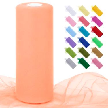 Imagem de JeogYong Rolos de tecido de tule laranja claro 30,5 cm por 100 metros de tecido de malha de poliéster fita de tule para saias tutu, embrulho de presente, decoração de aniversário/festa/casamento