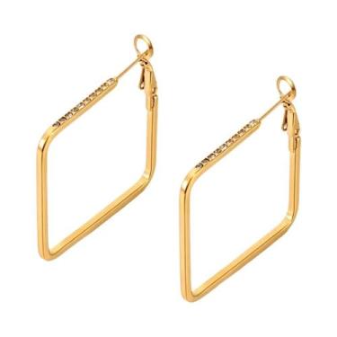 Imagem de Brincos Geométricos Quadrados Com Strass Banhados a Ouro Para Mulheres