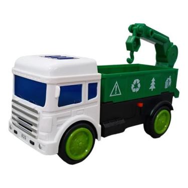 Imagem de Brinquedo Caminhão Com Guindaste de Reciclagem Função Bate e Volta e L