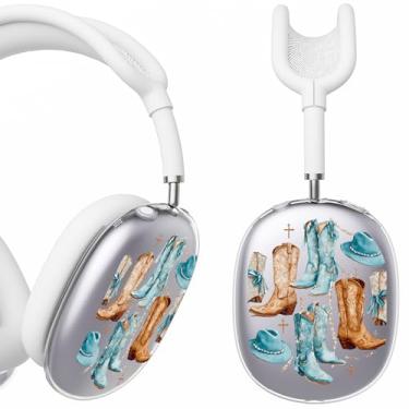 Imagem de BlHMCASE Capa de fone de ouvido para AirPods Max, botas de vaqueira ocidental, capas transparentes, capa de silicone branca para fones de ouvido para Apple AirPods Max