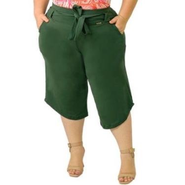 Imagem de Calça Catwalk Plus Size Pantacourt Cinto Laço Bolso Moda Feminina-Feminino