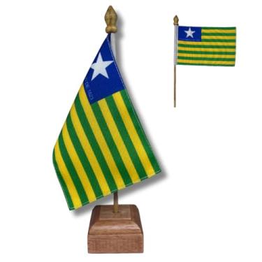 Imagem de Bandeira de Mesa Elegance Piauí, Decorativa, Dupla Face, Multicolorido, 19x30cm, Base em Madeira Natural, para Escritório, Eventos e Decoração