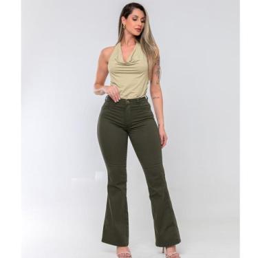 Imagem de Calça Flare Feminina jeans nas cores bege/caqui super confortável , qu