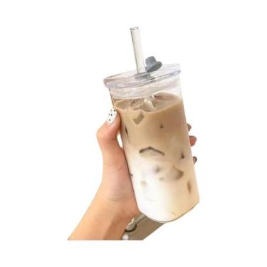 Imagem de Copo De Café De Vidro Resistente Ao Calor De 400ML Com Tampa E Canudo,
