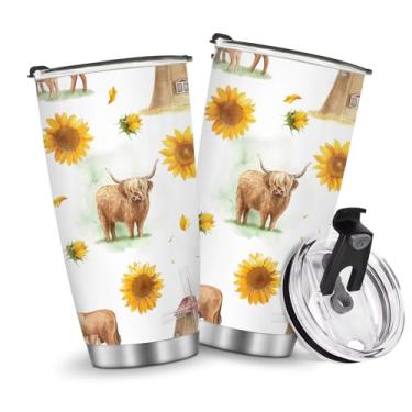 Imagem de Caneca de café com isolamento térmico copo de viagem garrafa de água presentes para Natal, aniversário, dia das crianças, presente de aniversário, gado gelado, 590 ml, cabo de aço inoxidável quente e