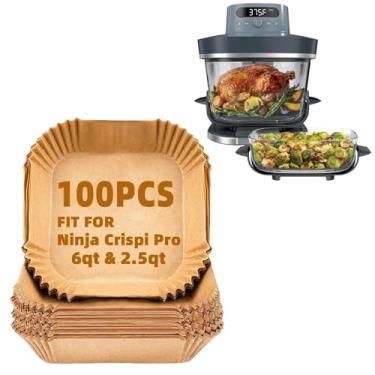 Imagem de 100 peças de forros de fritadeira de ar descartáveis, forros de airfryer LYHOLKEER de 22,8 cm para 5 a 8 litros, forros de papel pergaminho para fritadeira a ar quadrada para Ninja