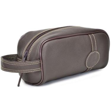 Imagem de Necessaire Unissex 100% Couro Viagem Higiene Pessoal Marrom Casualstoc