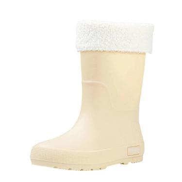 Imagem de Botas de chuva femininas forradas removíveis, à prova d'água, confortáveis, com salto alto e cano médio para outono e inverno, Bege, 34