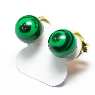 Imagem de Brinco Bolinha Pedra Malaquita Pino Tarracha Dourado - CristaisdeCurve