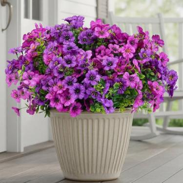 Imagem de CEWOR 24 pacotes de flores artificiais para ambientes externos, margaridas de seda falsa com folhas de eucalipto, flores artificiais para jardim, porta da frente, varanda, pátio, decoração de casa