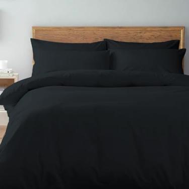 Imagem de Pizuna Capa de edredom king 3 pecas algodao Negra, 400 fios de algodão 100% sateen de fibra longa capa de edredão 285x265 cm com fecho de botão oculto