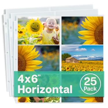 Imagem de Dunwell Refil para álbum de fotos 30 x 30 cm – (paisagem 4 x 6 cm, pacote com 25) Comporta 300 fotos 4 x 6, capas para fotos 4 x 15 cm para fichário de 3 anéis, álbum de scrapbook pós-encadernado 30 x 30 cm, protetores de página com qualidade de arquivo 30 x 30 cm