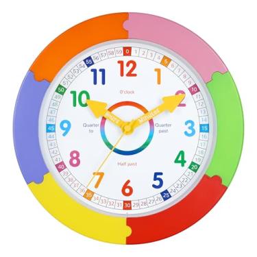 Imagem de Yoiolclc Relógio de parede para crianças aprendendo a contar as horas, silencioso, sem tique-taque, para quarto de crianças, sala de aula, quarto, 25 cm
