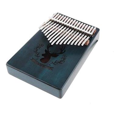 Imagem de Lss9azznmm Kalimba Marimba Portátil 17 Teclas Polegar Piano Madeira Africana Dedo Piano Fácil de Aprender Instrumento Musical Presente Design para Crianças Adultos Iniciantes Rena Azul