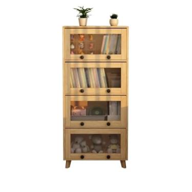 Imagem de Estante de armazenamento de 4 andares, prateleira de armazenamento de madeira com porta de vidro com tampa dobrável, para escritório, casa, estudo, estante de exibição, prateleira de livros (C 60 x L
