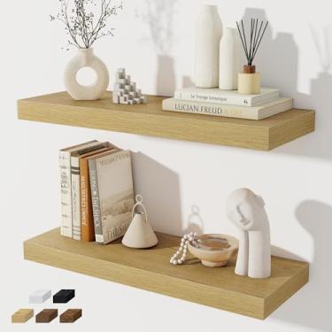 Imagem de Prateleiras flutuantes para parede, conjunto de 24 polegadas, prateleira de madeira rústica montada na parede para banheiro, sala de estar, quarto e cozinha, prateleira suspensa para armazenamento