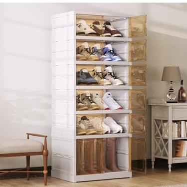 Imagem de ROOM127 Prateleira dobrável para armário de sapatos, organizador portátil para entrada de armário, armário empilhável de sapatos de armazenamento de tênis com porta transparente, armário de