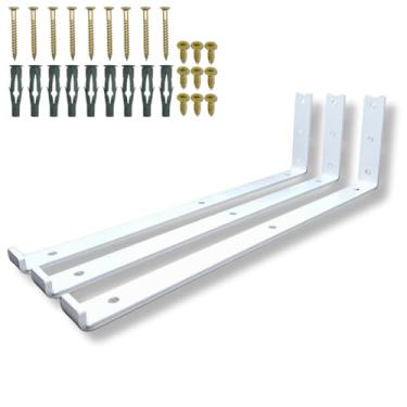 Imagem de 3 Suportes 40cm Mão Francesa De Parede Para Prateleira Aço Resistente Em L Estilo Moderno (Branco)