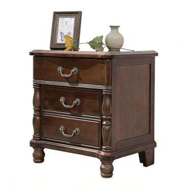 Imagem de Mesa de cabeceira de nogueira, mesa de canto vintage de madeira com 3 gavetas, mesa de cabeceira moderna de meados do século, mesa lateral de cama vintage de meados do século com armazenamento, para