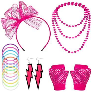 Imagem de Conjunto de acessórios para fantasia de fantasia anos 80 anos 80, rosa, P