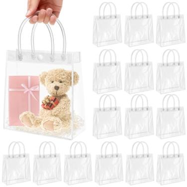 Imagem de Okxiri 15 peças de sacos de presente de PVC transparente com alças, pequenos sacos de plástico reutilizáveis para lembrancinhas de festa, sacos transparentes para casamento, chá de bebê, aniversário