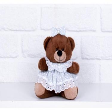 Imagem de URSO TEDDE 12cm VESTIDO POÁ CINZA - CKD CONFECCOES, Pelucia marrom