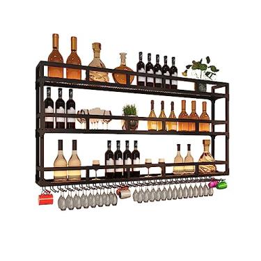 Imagem de Prateleiras de vinho montadas na parede para garrafas de vinho, suporte de parede com suporte de taça, suporte de garrafa de ferro multifuncional, rack de armazenamento de copo de champanhe, para bar