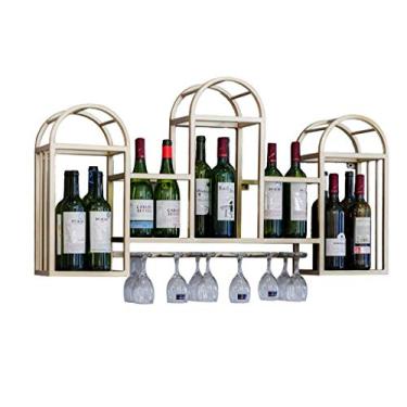 Imagem de Suporte para copos de vinho para pendurar em casa S Suporte de metal para pendurar na parede industrial suporte de garrafa de vinho para armazenamento dourado (dourado)