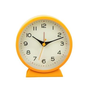 Imagem de Despertador para quarto minimalista de metal pequeno despertador para cabeceira criativo relógio de mesa luminoso relógio de mesa silencioso estudante quarto relógio relógio de mesa (laranja)