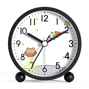 Imagem de x3anggyt5 Despertador para quarto, despertador analógico de cabeceira de 11 cm, relógio redondo operado por bateria com luz de fundo, relógio de mesa (preto)