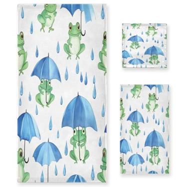 Imagem de xigua Conjunto de toalhas de banheiro de sapos de desenho fofo absorvente macio 3 peças toalha de banho toalha de mão toalhas decorativas para banheiro, academia, hotel, praia, piscina