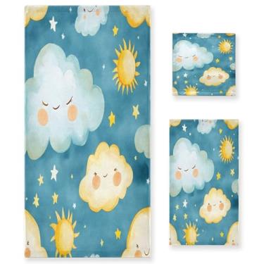 Imagem de xigua Lindo conjunto de toalhas de banheiro nuvem absorvente macio 3 peças toalha de banho toalha de mão toalhas decorativas para banheiro, academia, hotel, praia, piscina