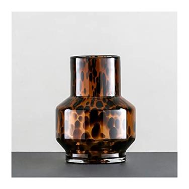 Imagem de x3anggyt5 Vaso de flor boêmio vaso de vidro cinza azul verde pontos de tinta hidropônica utensílios de flores ornamentos de vidro feitos à mão sala de estar decoração de casa decoração de casa