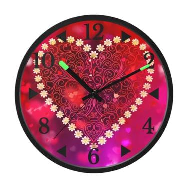 Imagem de STAYTOP Lindo relógio de parede LED em forma de coração para quarto com brilho noturno, relógios de parede silenciosos de 30 cm para decoração de sala de estar, controle de som, relógio de parede